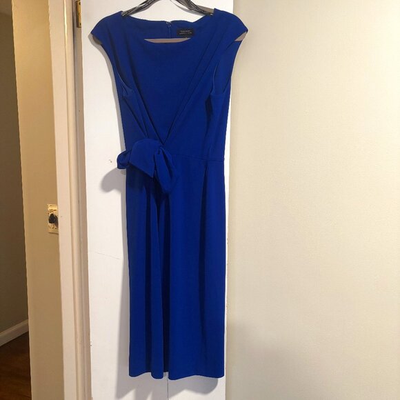 Tahari ASL Women Cobalt Blue Side Tide Crepe Sheath Cap sleeve Dress Size 14 - Picture 2 of 16